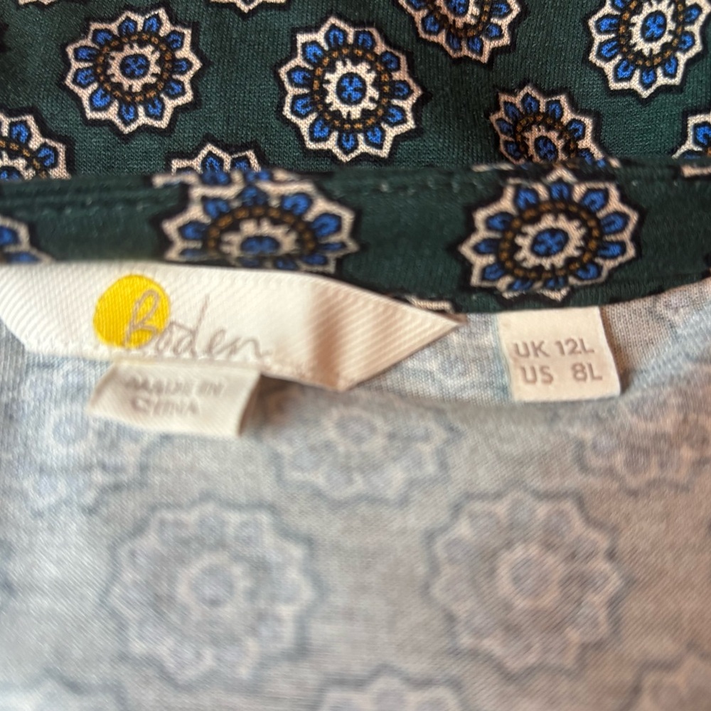 Boden Size 8 Long Notch Neck Jersey Dress In Green Sunflower Geo Pockets Stretch - Picture 4 of 6